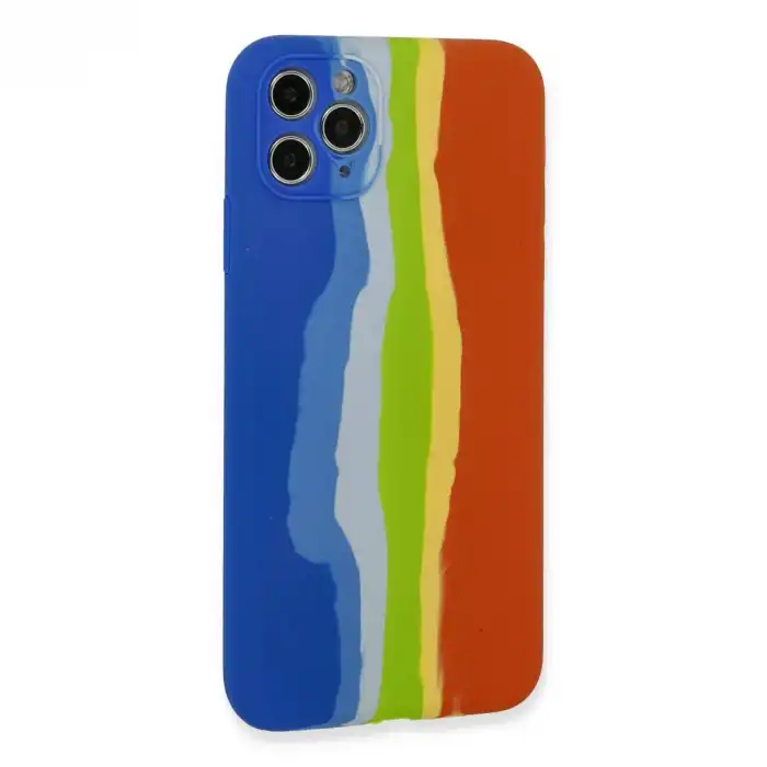 İphone 11 Pro Kılıf Ebruli Lansman Silikon - Mavi-turuncu