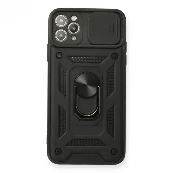 İphone 11 Pro Max Kılıf Pars Lens Yüzüklü Silikon - Siyah