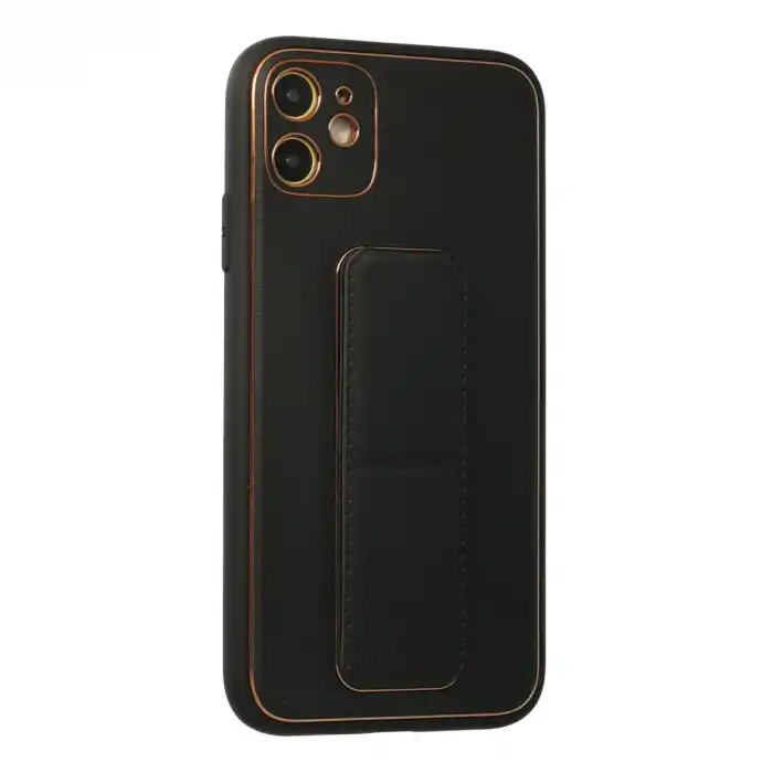 İphone 12 Kılıf Coco Deri Standlı Kapak - Siyah
