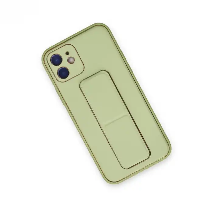 İphone 12 Kılıf Coco Deri Standlı Kapak - Su Yeşili