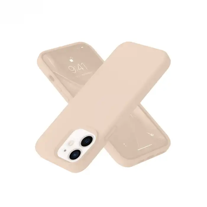 İphone 12 Kılıf Nano İçi Kadife Silikon - Pudra