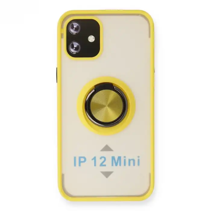 İphone 12 Mini Kılıf Montreal Yüzüklü Silikon Kapak - Sarı