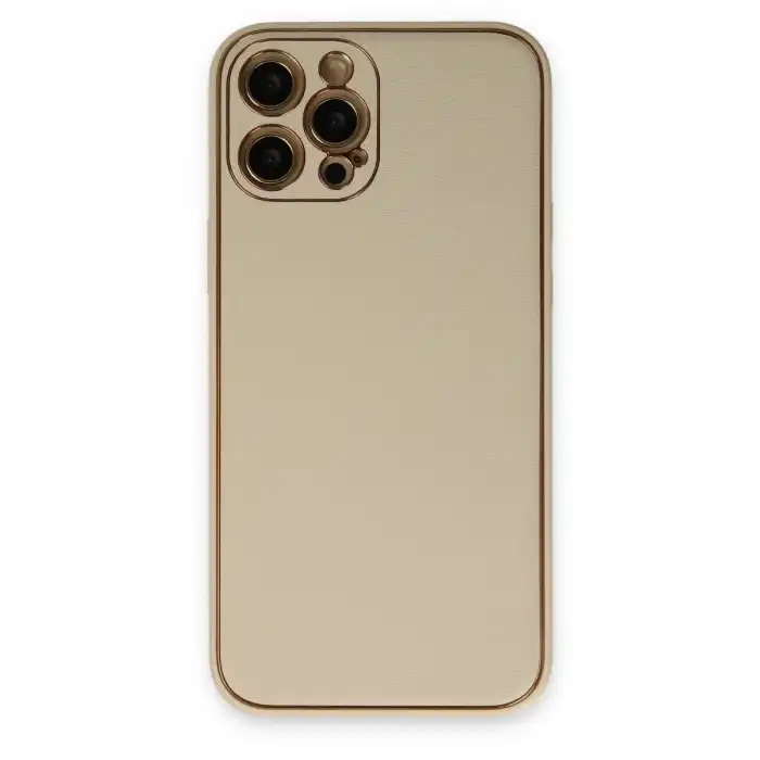 İphone 12 Pro Kılıf Coco Deri Silikon Kapak - Gold