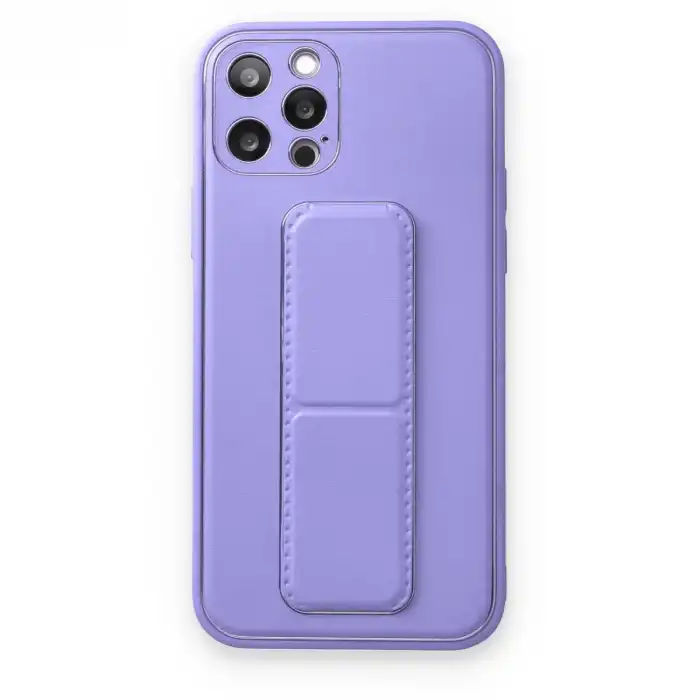 İphone 12 Pro Kılıf Coco Deri Standlı Kapak - Koyu Lila