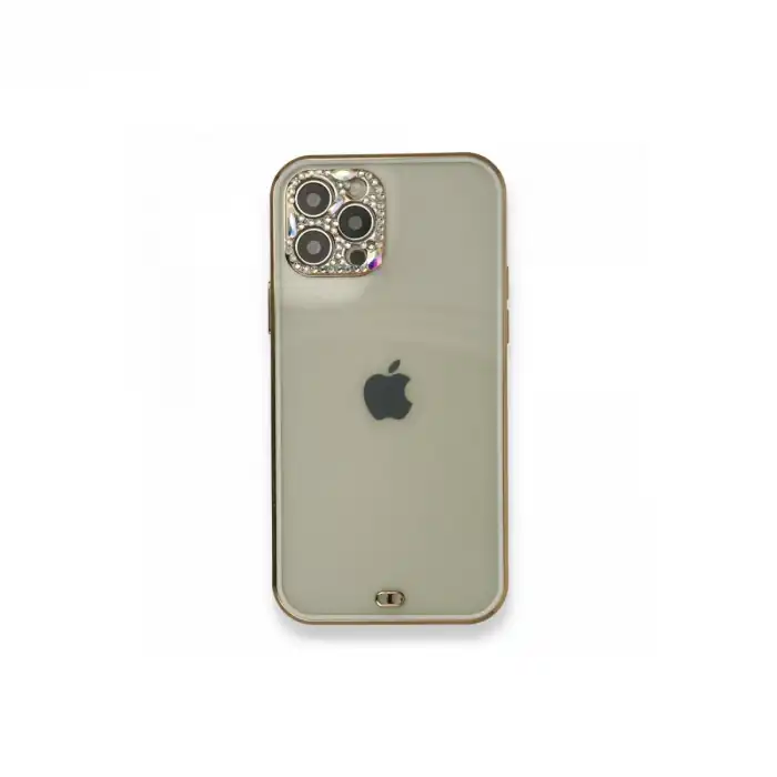 İphone 12 Pro Kılıf Liva Taşlı Silikon - Beyaz