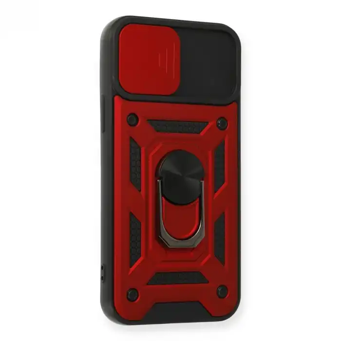 İphone 12 Pro Kılıf Pars Lens Yüzüklü Silikon - Kırmızı