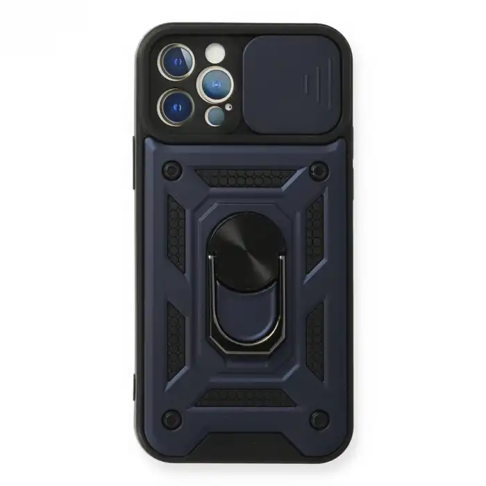 İphone 12 Pro Kılıf Pars Lens Yüzüklü Silikon - Lacivert