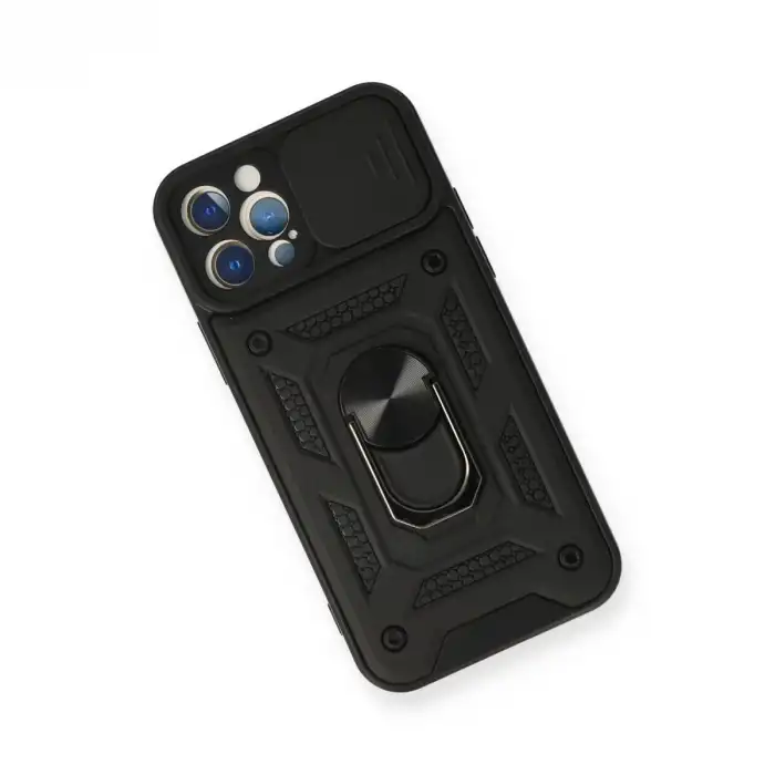 İphone 12 Pro Kılıf Pars Lens Yüzüklü Silikon - Siyah