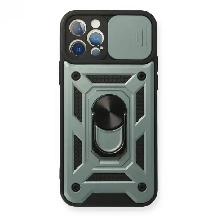 İphone 12 Pro Kılıf Pars Lens Yüzüklü Silikon - Yeşil