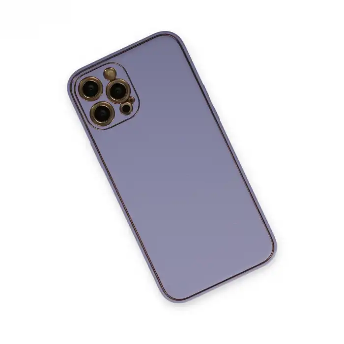 İphone 12 Pro Max Kılıf Coco Deri Silikon Kapak - Açık Lila