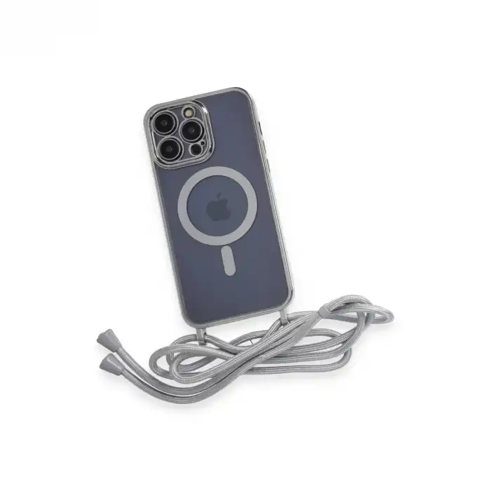 İphone 12 Pro Max Kılıf Divo Lazer Askılı Magsafe Kapak - Gümüş