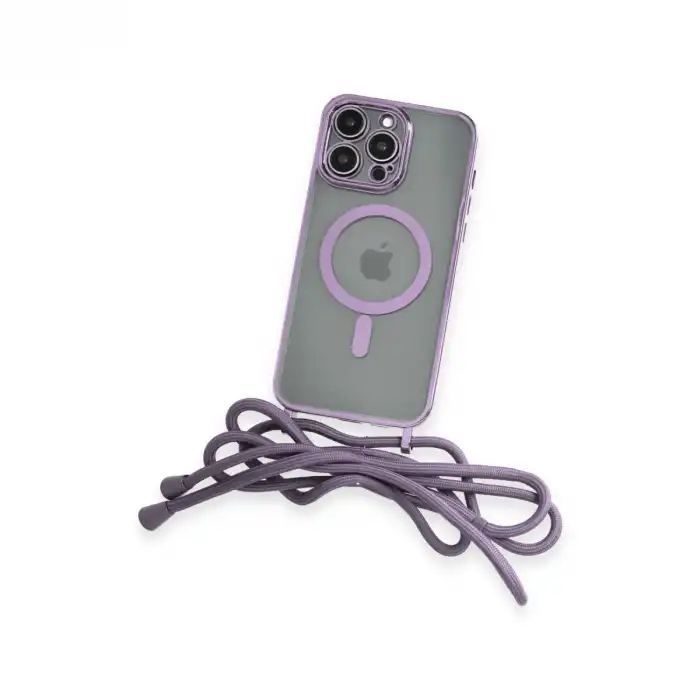 İphone 12 Pro Max Kılıf Divo Lazer Askılı Magsafe Kapak - Lila