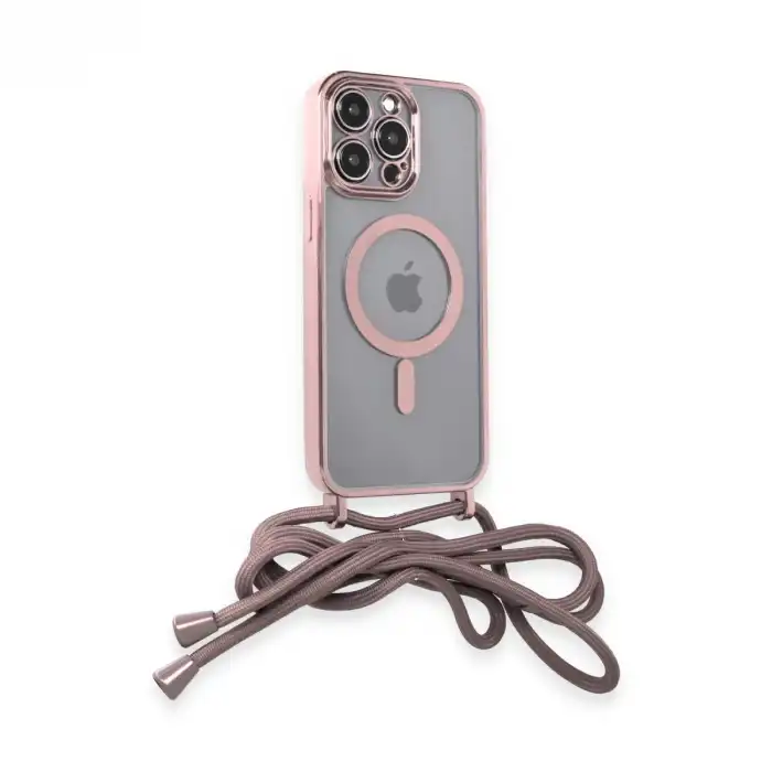 İphone 12 Pro Max Kılıf Divo Lazer Askılı Magsafe Kapak - Pembe