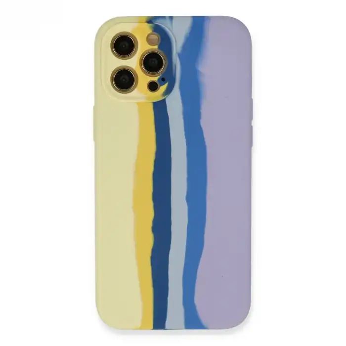 İphone 12 Pro Max Kılıf Ebruli Lansman Silikon - Sarı-lila