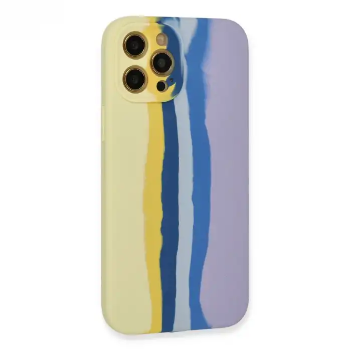 İphone 12 Pro Max Kılıf Ebruli Lansman Silikon - Sarı-lila