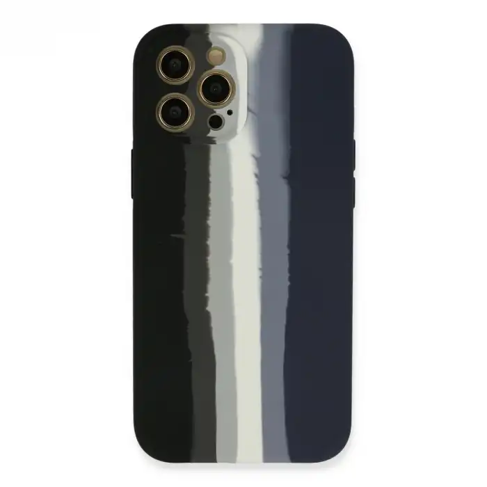 İphone 12 Pro Max Kılıf Ebruli Lansman Silikon - Siyah-lacivert