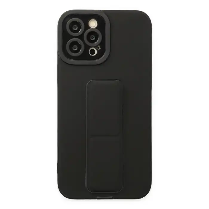 İphone 12 Pro Max Kılıf Mega Standlı Silikon - Siyah