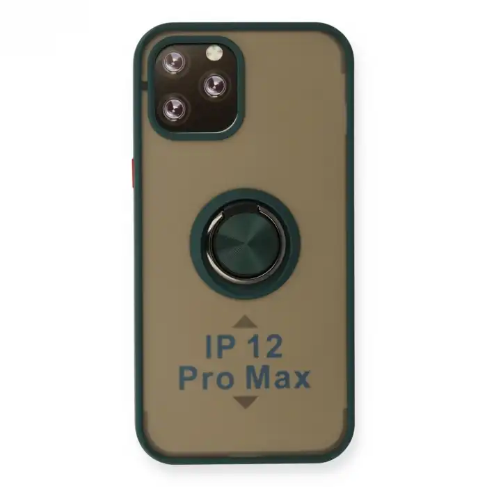 İphone 12 Pro Max Kılıf Montreal Yüzüklü Silikon Kapak - Yeşil