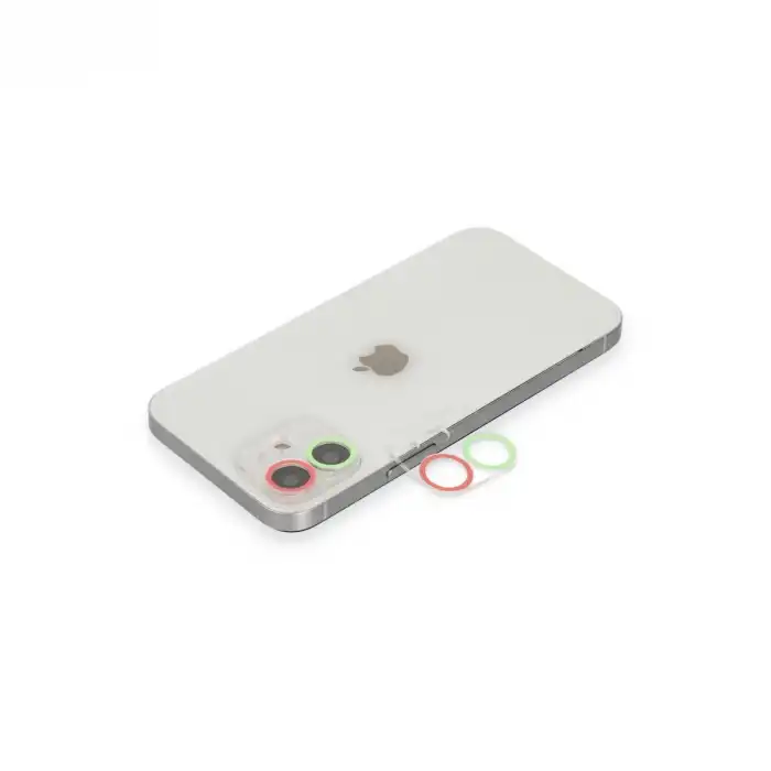 İphone 12 Renkli Kamera Lens Koruma Cam - Yeşil-pembe