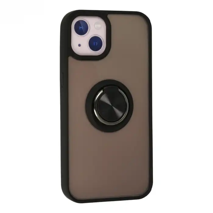 İphone 13 Kılıf Montreal Yüzüklü Silikon Kapak - Siyah