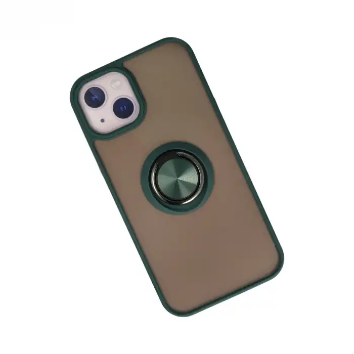 İphone 13 Kılıf Montreal Yüzüklü Silikon Kapak - Yeşil