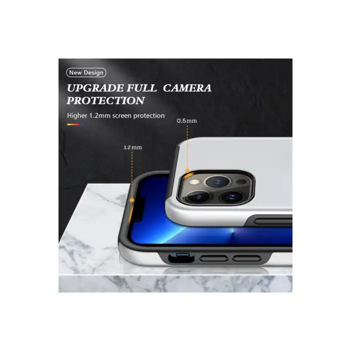 İphone 13 Pro Kılıf Elit Yüzüklü Kapak - Gümüş