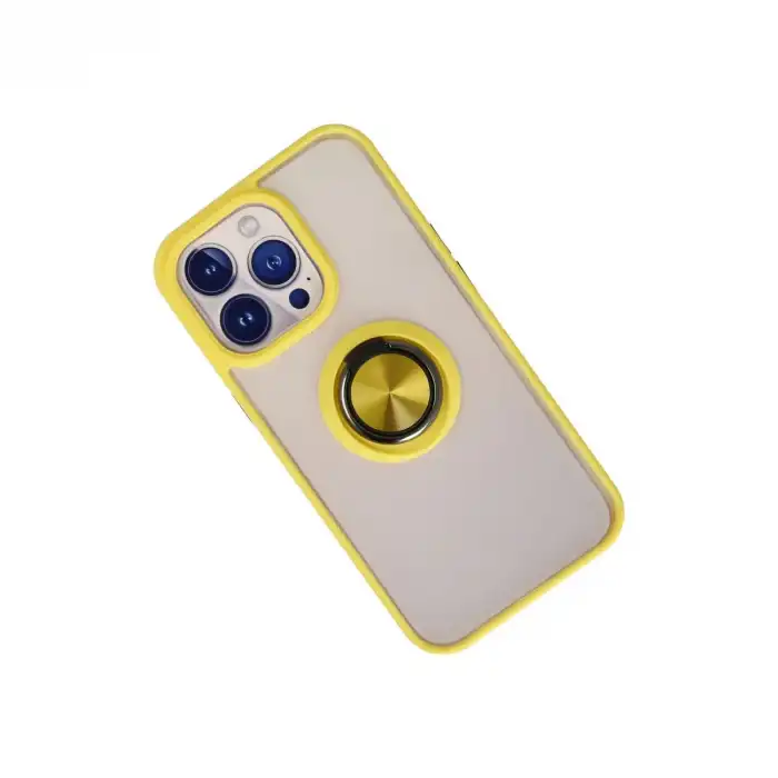 İphone 13 Pro Kılıf Montreal Yüzüklü Silikon Kapak - Sarı