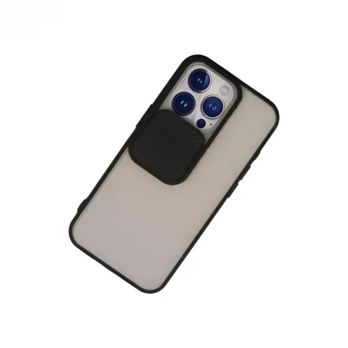 İphone 13 Pro Kılıf Palm Buzlu Kamera Sürgülü Silikon - Siyah