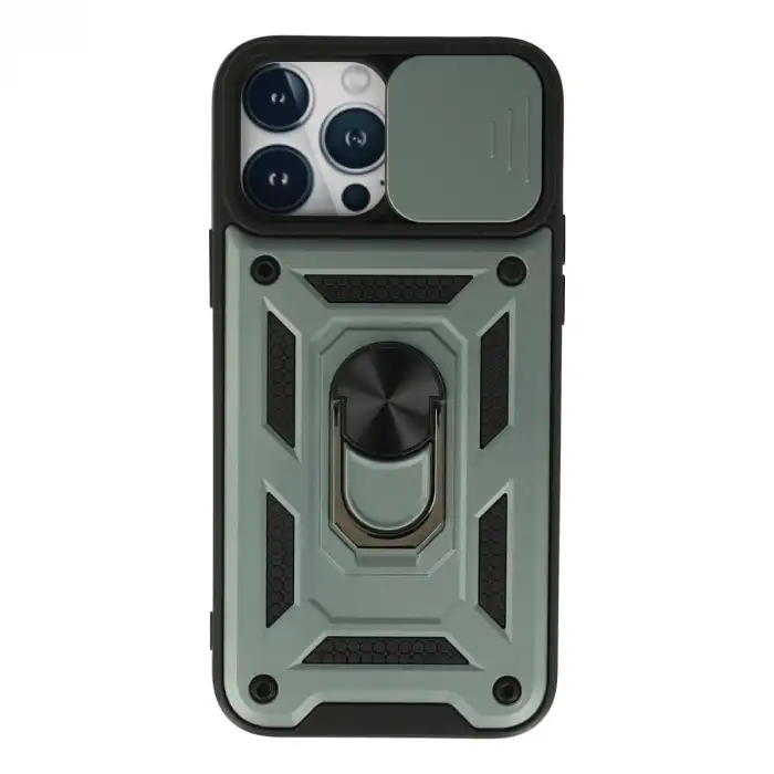 İphone 13 Pro Kılıf Pars Lens Yüzüklü Silikon - Yeşil