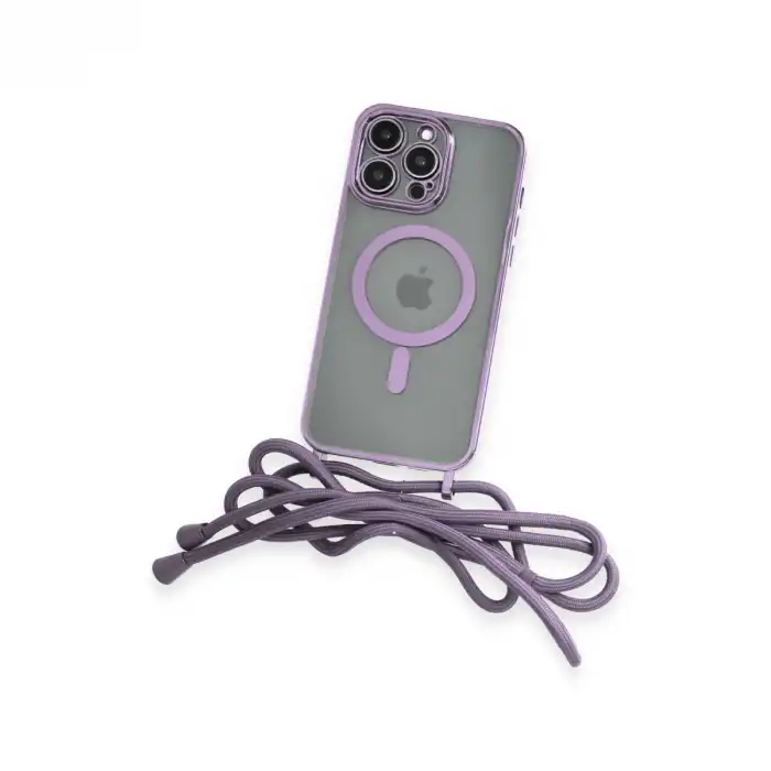 İphone 13 Pro Max Kılıf Divo Lazer Askılı Magsafe Kapak - Lila