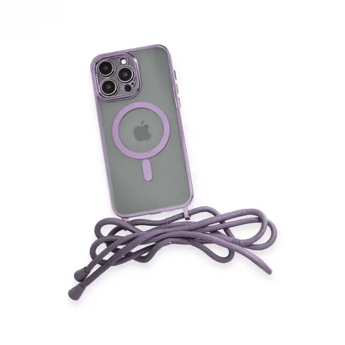 İphone 13 Pro Max Kılıf Divo Lazer Askılı Magsafe Kapak - Lila