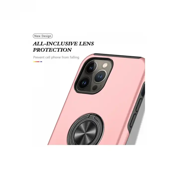 İphone 13 Pro Max Kılıf Elit Yüzüklü Kapak - Pembe