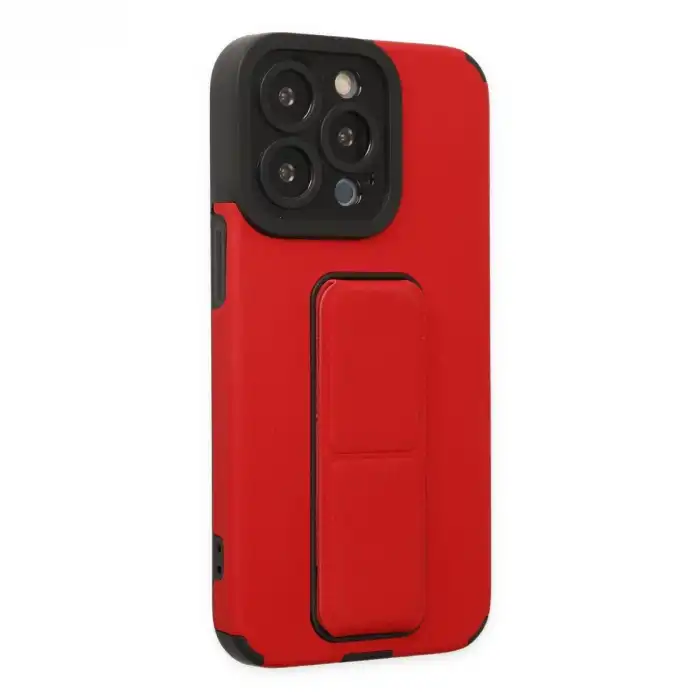 İphone 13 Pro Max Kılıf Mega Standlı Silikon - Kırmızı