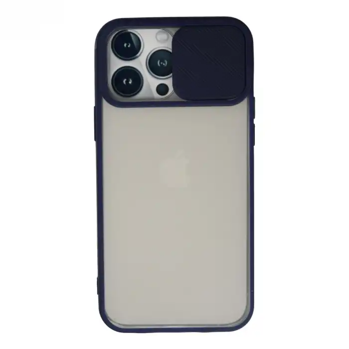 İphone 13 Pro Max Kılıf Palm Buzlu Kamera Sürgülü Silikon - Lacivert