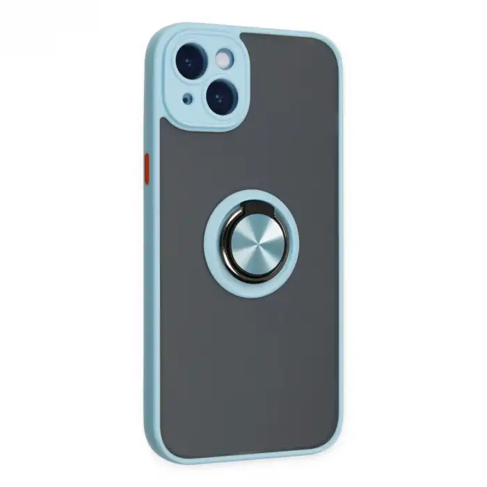 İphone 14 Kılıf Montreal Yüzüklü Silikon Kapak - Buz Mavi