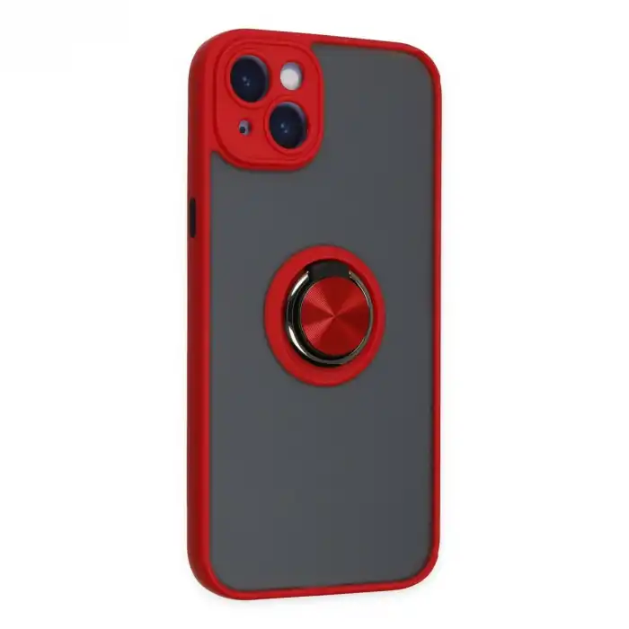 İphone 14 Kılıf Montreal Yüzüklü Silikon Kapak - Kırmızı