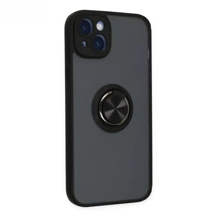 İphone 14 Kılıf Montreal Yüzüklü Silikon Kapak - Siyah