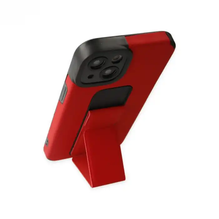 İphone 14 Plus Kılıf Mega Standlı Silikon - Kırmızı