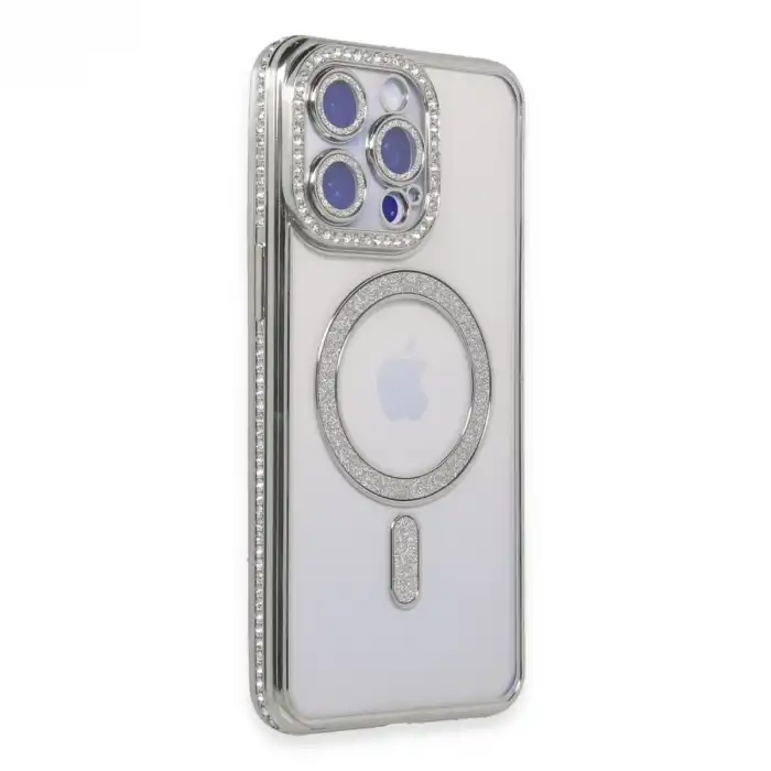 İphone 14 Pro Kılıf Joke Simli Magneticsafe Kılıf - Gümüş