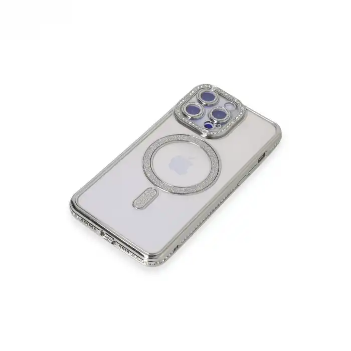 İphone 14 Pro Kılıf Joke Simli Magneticsafe Kılıf - Gümüş