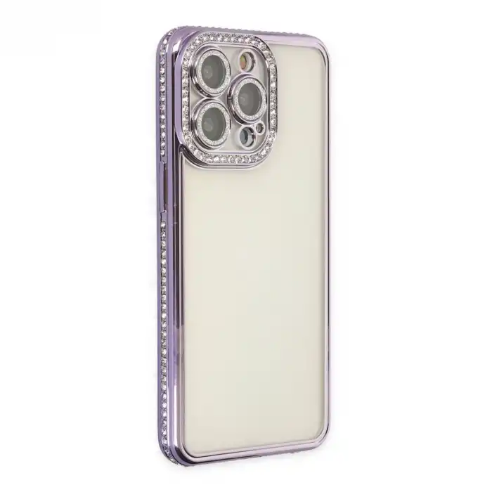 İphone 14 Pro Kılıf Joke Taşlı Silikon - Mor