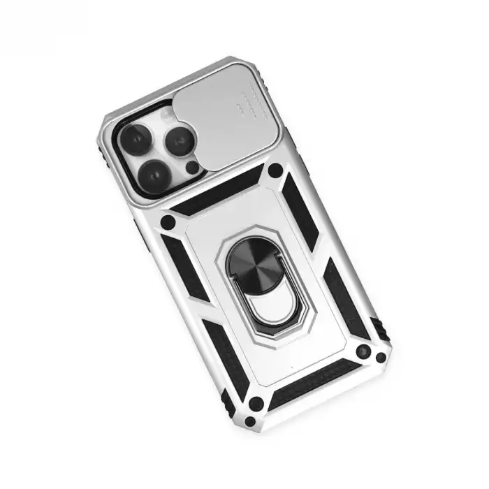 İphone 14 Pro Kılıf Pars Lens Yüzüklü Silikon - Gümüş