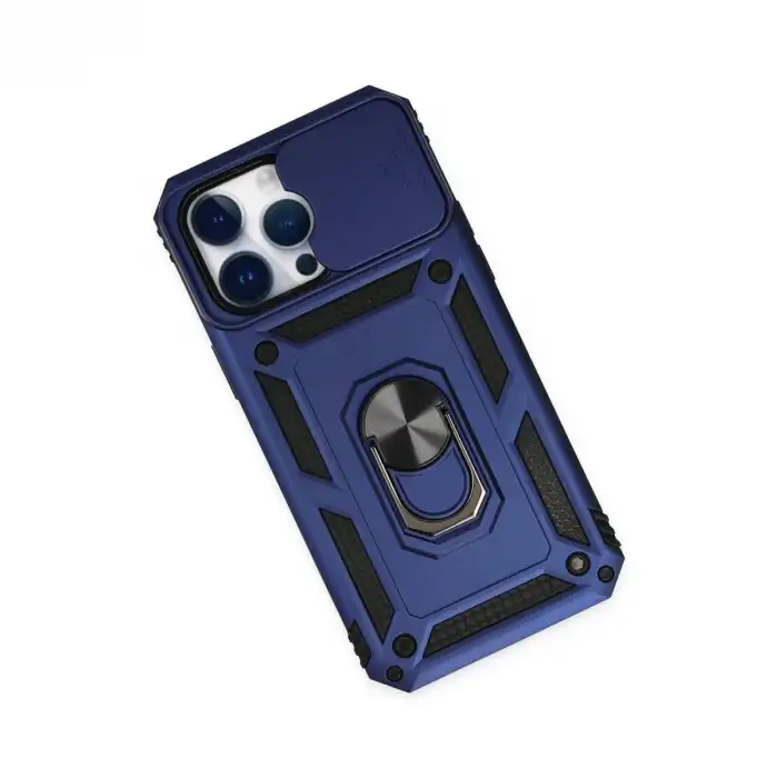 İphone 14 Pro Kılıf Pars Lens Yüzüklü Silikon - Lacivert