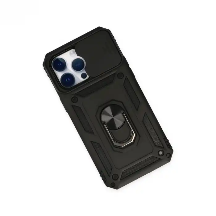 İphone 14 Pro Kılıf Pars Lens Yüzüklü Silikon - Siyah