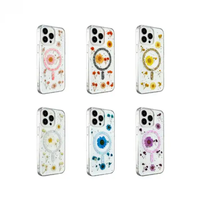 İphone 14 Pro Max Kılıf Daisy Simli Magsafe Kapak - Gold