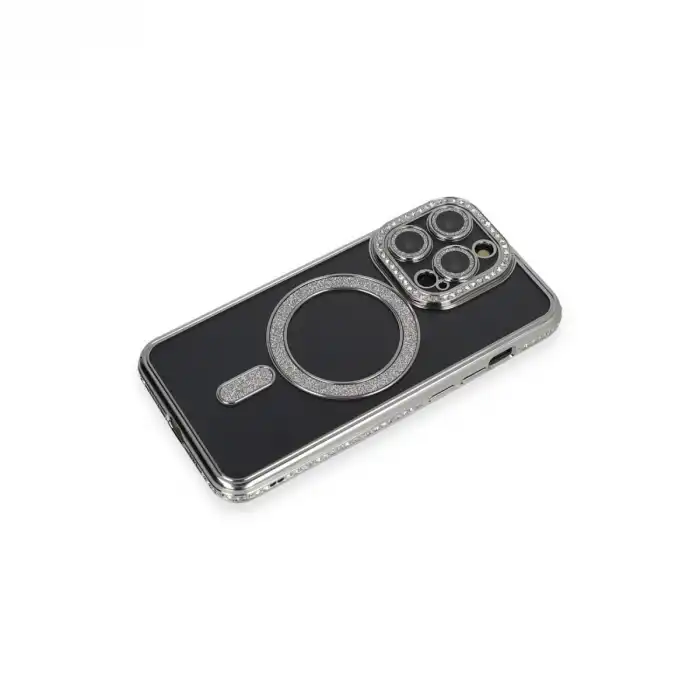 İphone 14 Pro Max Kılıf Joke Simli Magneticsafe Kılıf - Gri