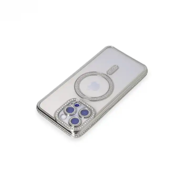 İphone 14 Pro Max Kılıf Joke Simli Magneticsafe Kılıf - Gümüş