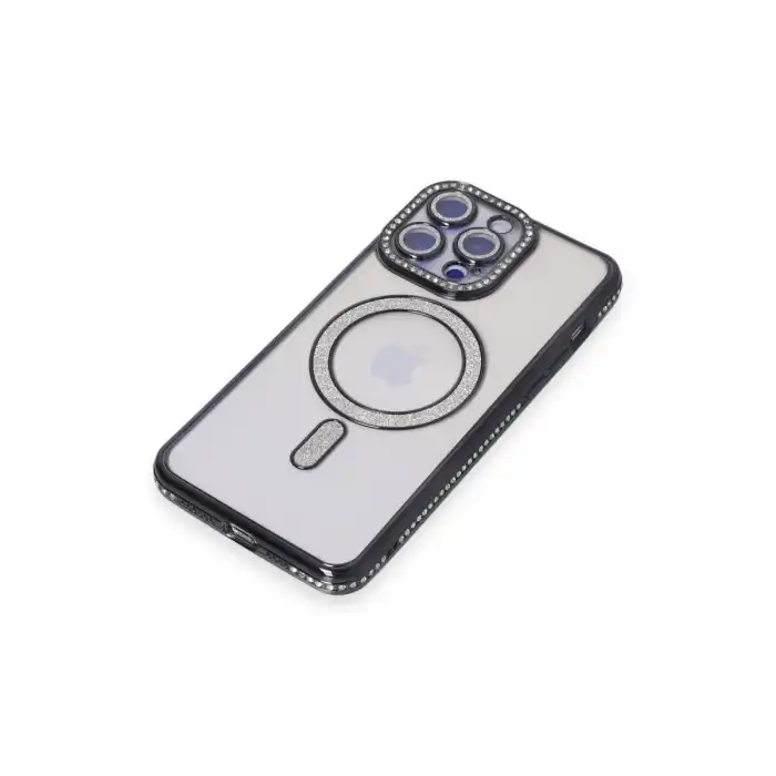 İphone 14 Pro Max Kılıf Joke Simli Magneticsafe Kılıf - Siyah