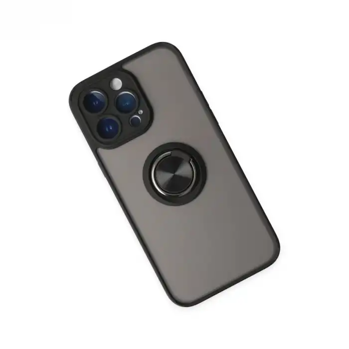 İphone 14 Pro Max Kılıf Montreal Yüzüklü Silikon Kapak - Siyah