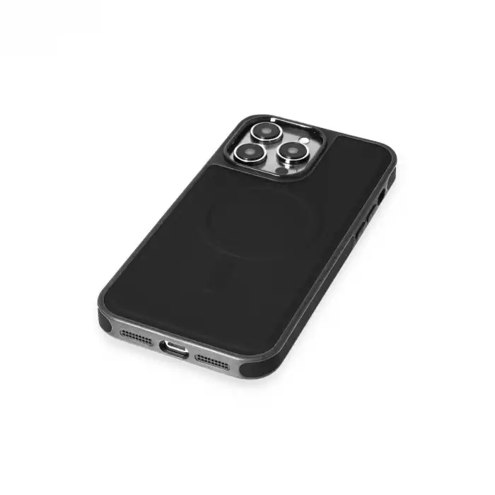 İphone 14 Pro Max Kılıf Ozzi Magsafe Deri Kapak - Siyah